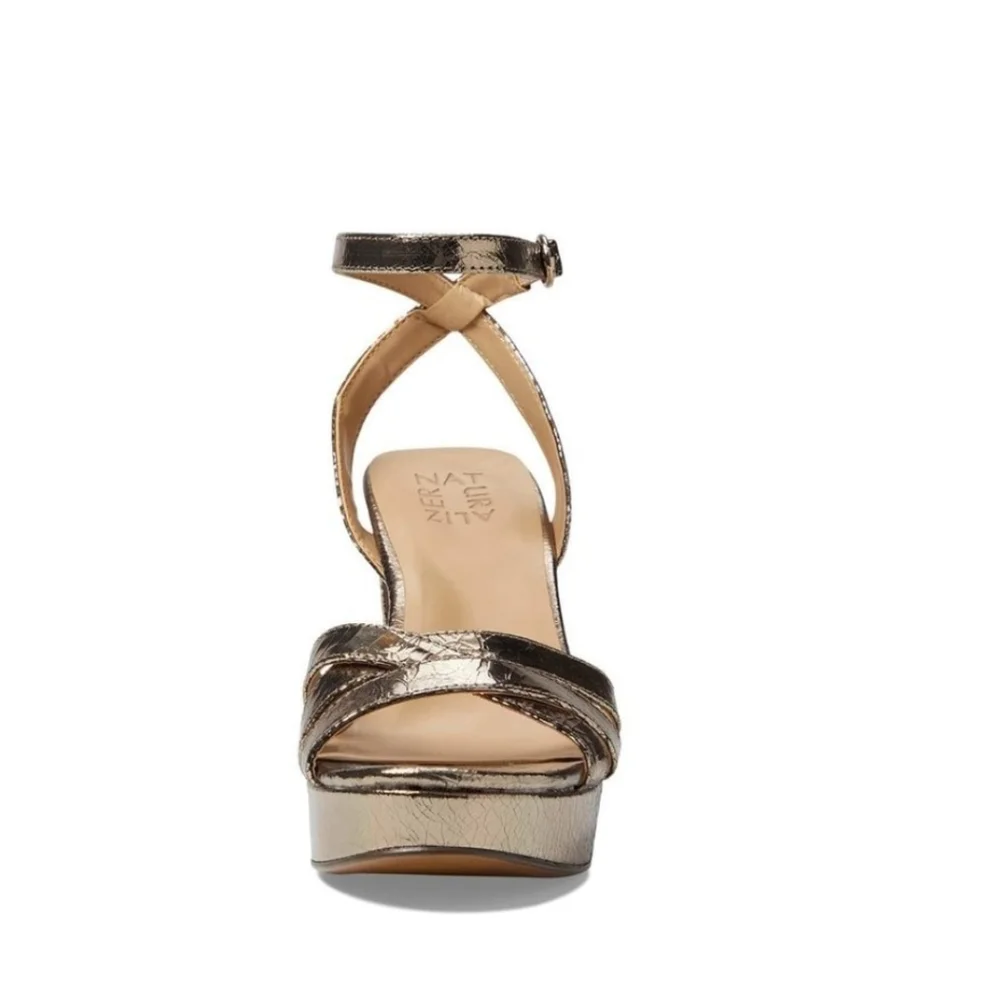 Naturalizer Cracked LEATHER Pumps Platform Dress Sandals 9.5 M Luna Bronze Gold - Picture 4 of 15
